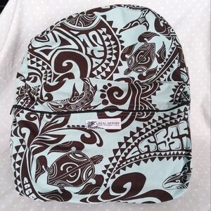 Local Design Made in Hawaii Blue and Brown Tribal Print Canvas Mini Backpack